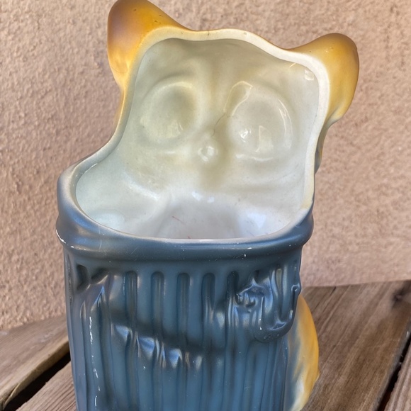 VTG 1960s Enesco Big Eyed Cat Vase Planter Desk Organizer - Picture 7 of 10